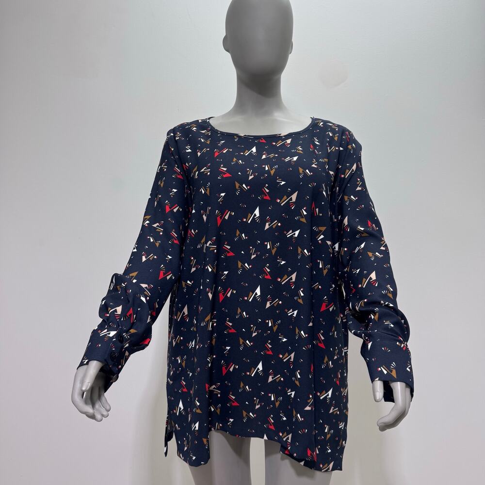 NWT Marina Rinaldi Abstract Print Long Sleeve Top US 20 Old Money Luxury Artsy